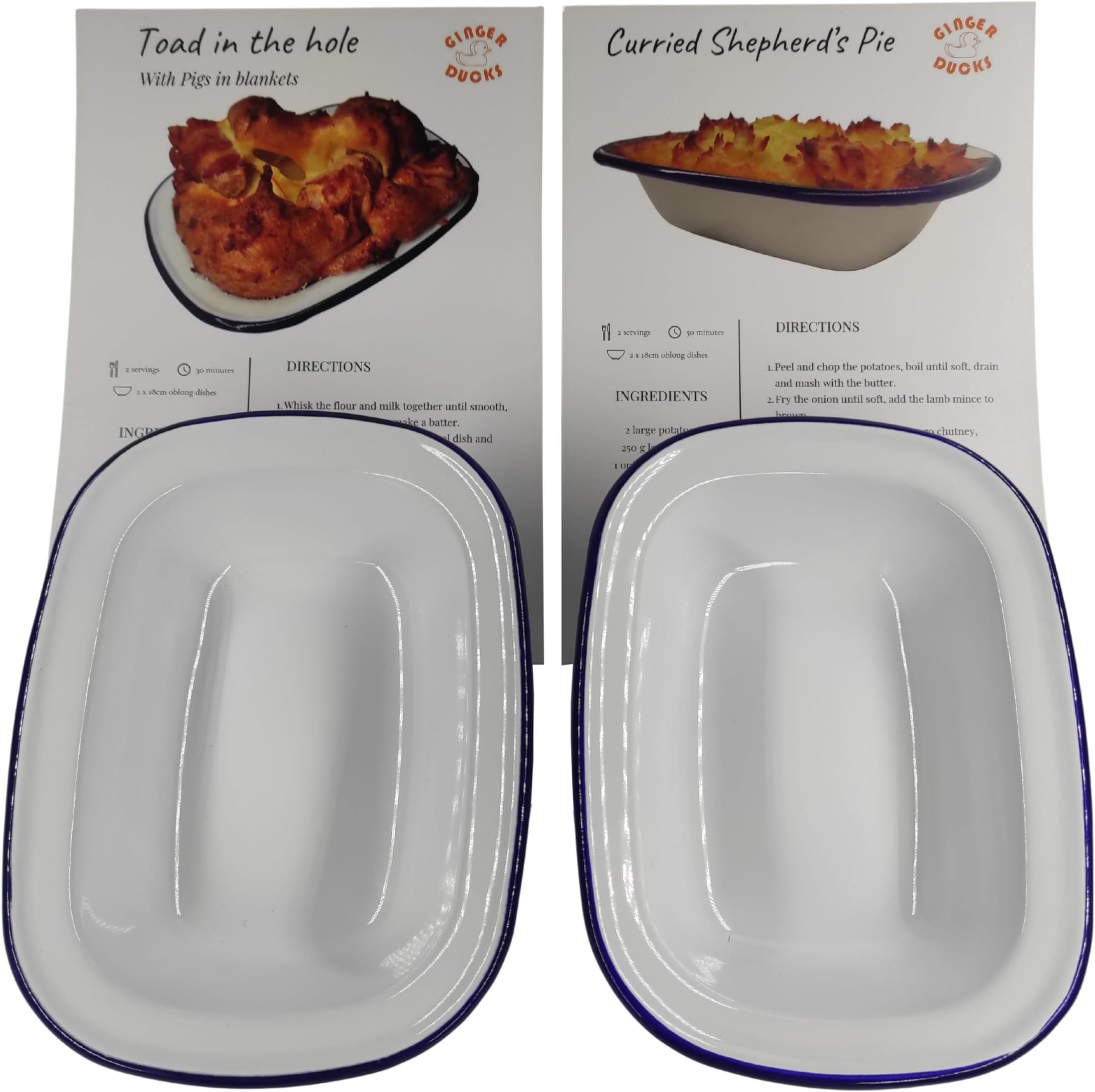 Ginger Ducks Individual Pub Oven Pie Dish Set 2X Individual Enamel