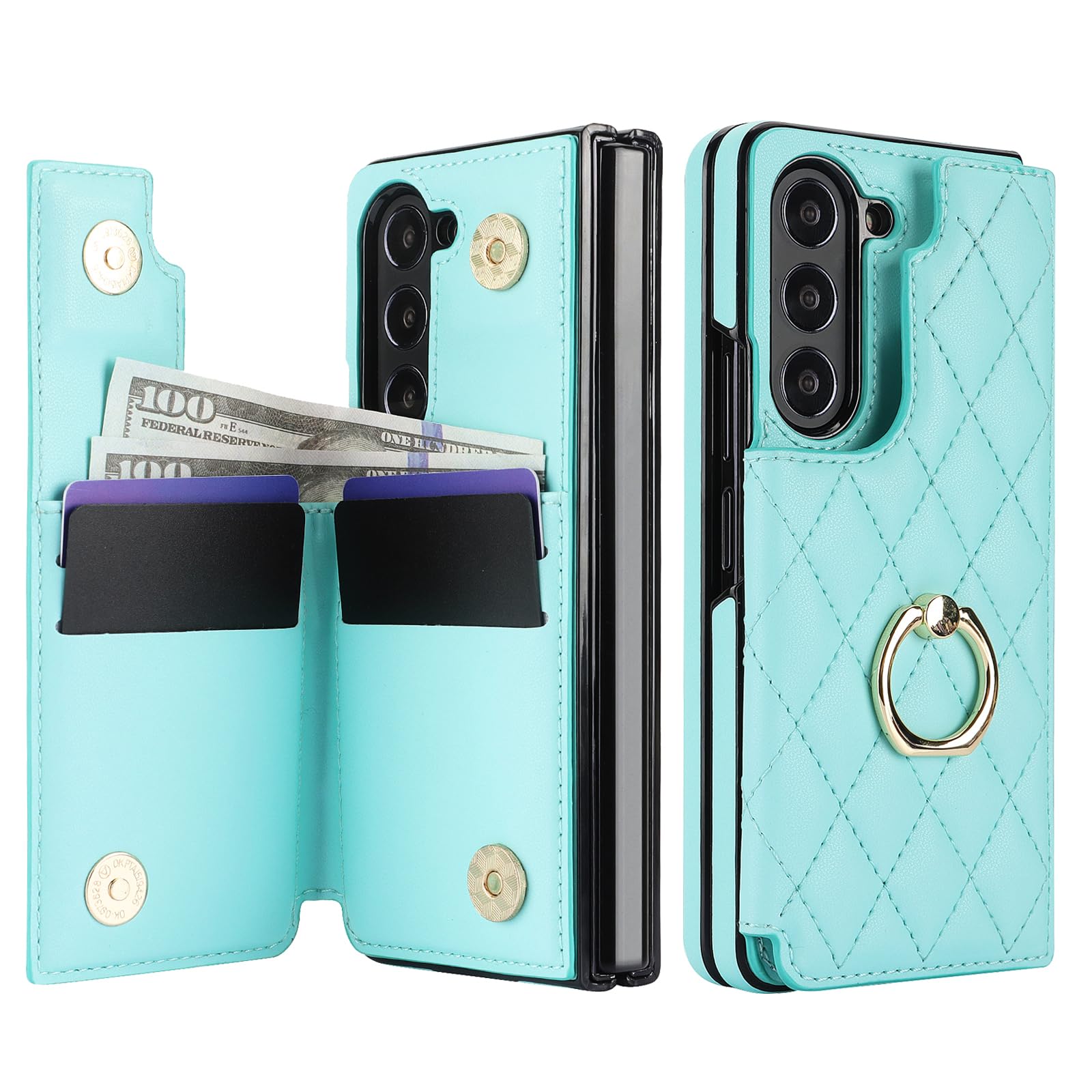 Etui portfelowe na telefon komórkowy Samsung Galaxy Z Fold 8 Ultra z pierścieniem i uchwytem na karty kredytowe, przegródka na gotówkę, luksusowe zapięcie magnetyczne ze skóry diamentowej