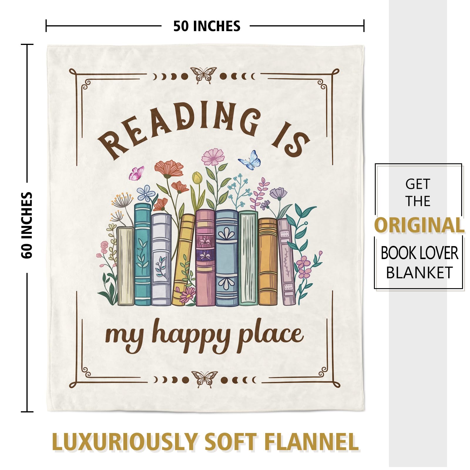 Book Lovers Gifts, Reading Blanket Gifts for Book Lovers, Unique Bookish Presents for Reader Bookworm on Birthday Christmas Soft Flannel Throw Blanket 60"x50"