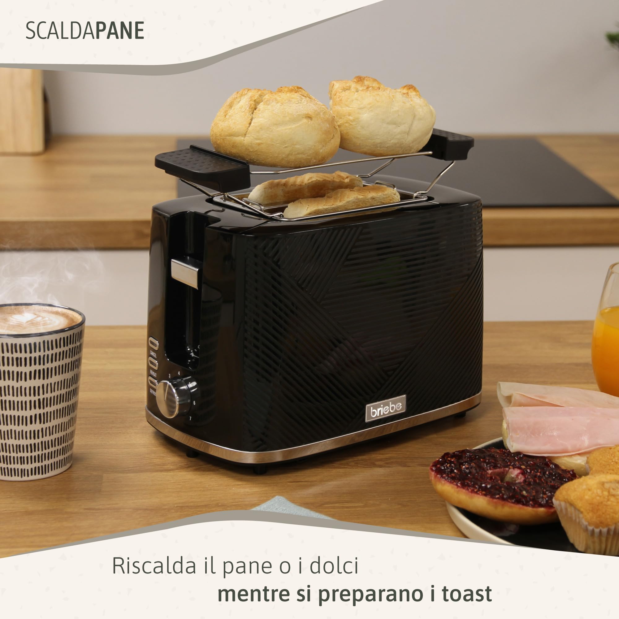 briebe Elegance, Set tostapane con fessura larga 2 fette + bollitore d'acqua elettrico 1,7 l senza fili 2200 W, senza BPA + caffettiera a goccia con filtro 10 tazze 1,25 l, set colazione design
