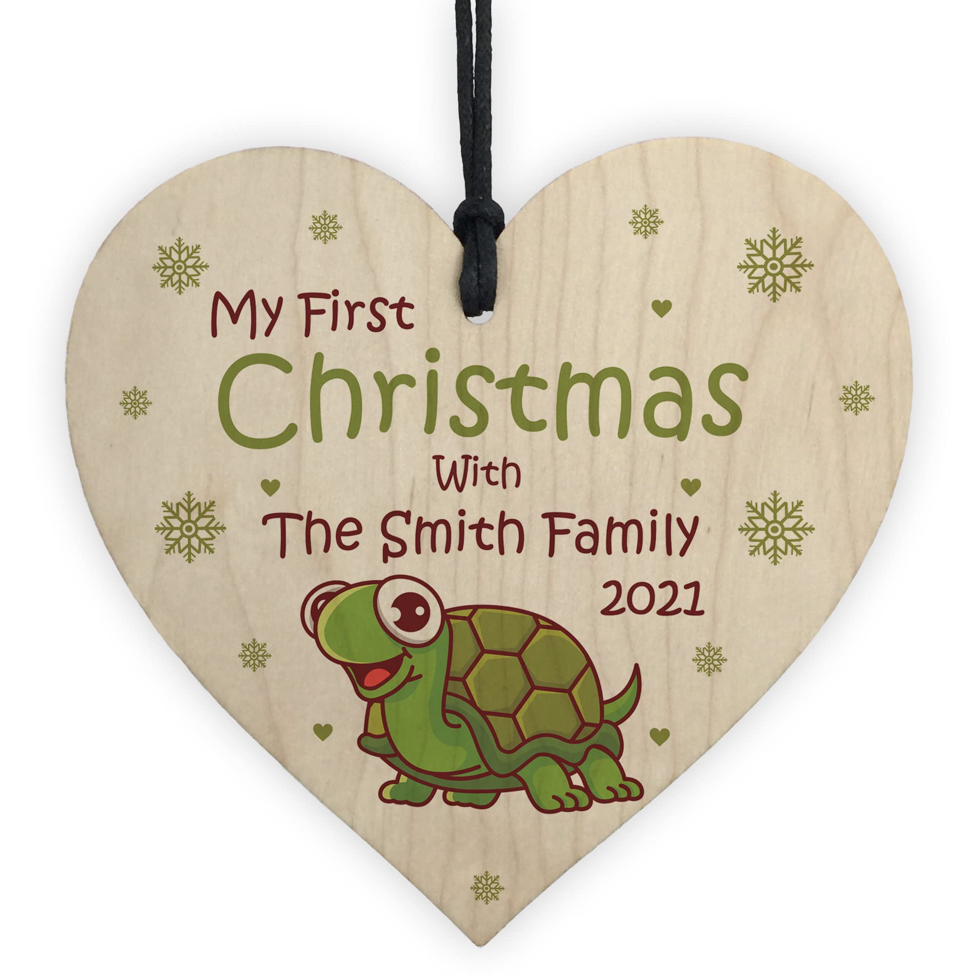 My 1st Christmas Tortoise Bauble Wood Heart Personalised Pet Decoration Turtle Gift
