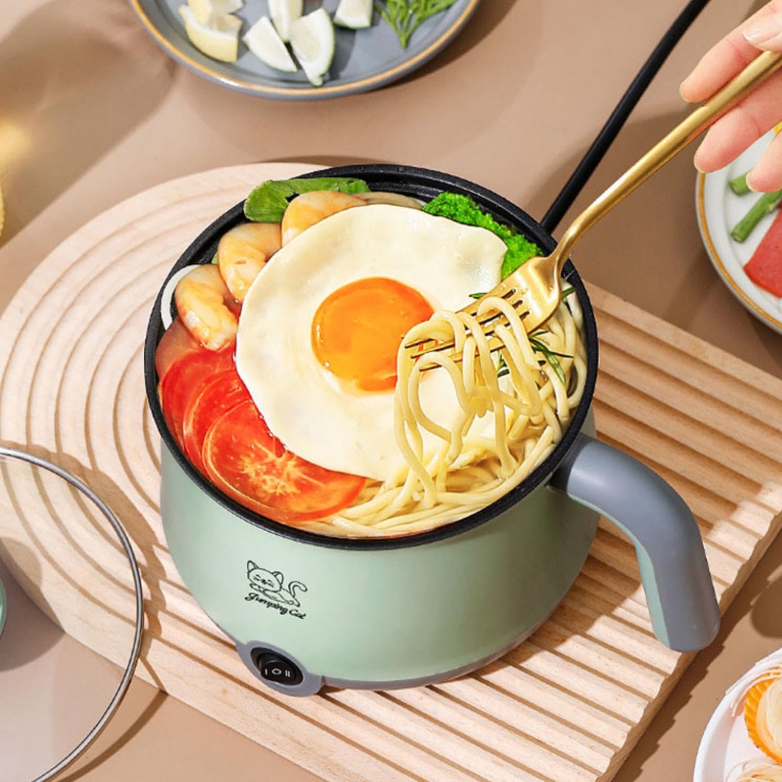 MagiDeal électrique Cuisinière électrique avec cuiseur vapeur Cuiseur à nouilles portable domestique Cuiseur à ramen 1,8 L pour steak, œufs, nouilles, Gris vert