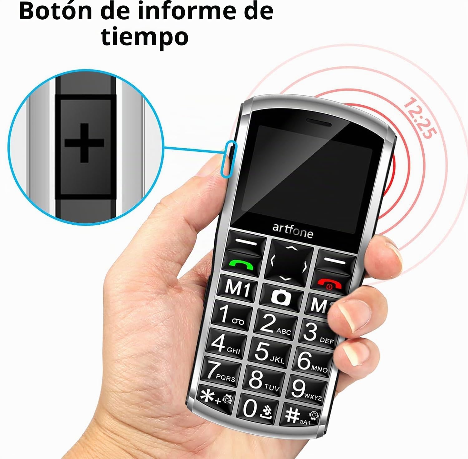 artfone A400 Plateado - 4G Teléfono Móvil para Mayores丨Movil con Teclas Grandes y Volumen Alto丨Dual SIM丨Botón SOS丨Base de Carga丨Batería 1800mAh丨Bloqueo de teclas丨Pantalla 2,4"丨Bluetooth丨Cámara de 2 MP