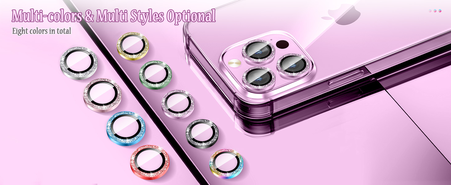 Kucheed Glitter Cameralensbeschermer Voor IPhone 13 & 13 Mini – 9H Gehard Glas + Metalen Ring, Set Van 3