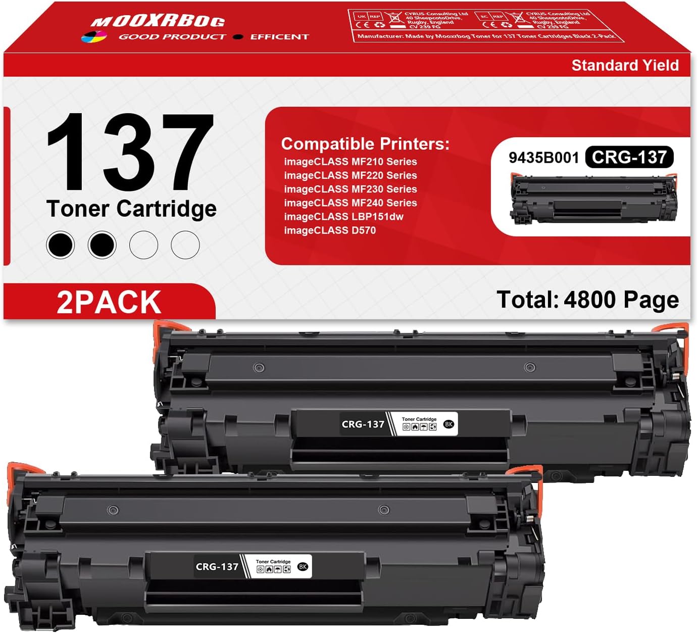 137 Black Toner Cartridge 2 Pack Replacement for Canon 137 Canon CRG 137 Toner imageClass MF216n MF227dw MF229dw MF232W MF236n MF244dw MF247dw D570 LBP151dw Printer Toners