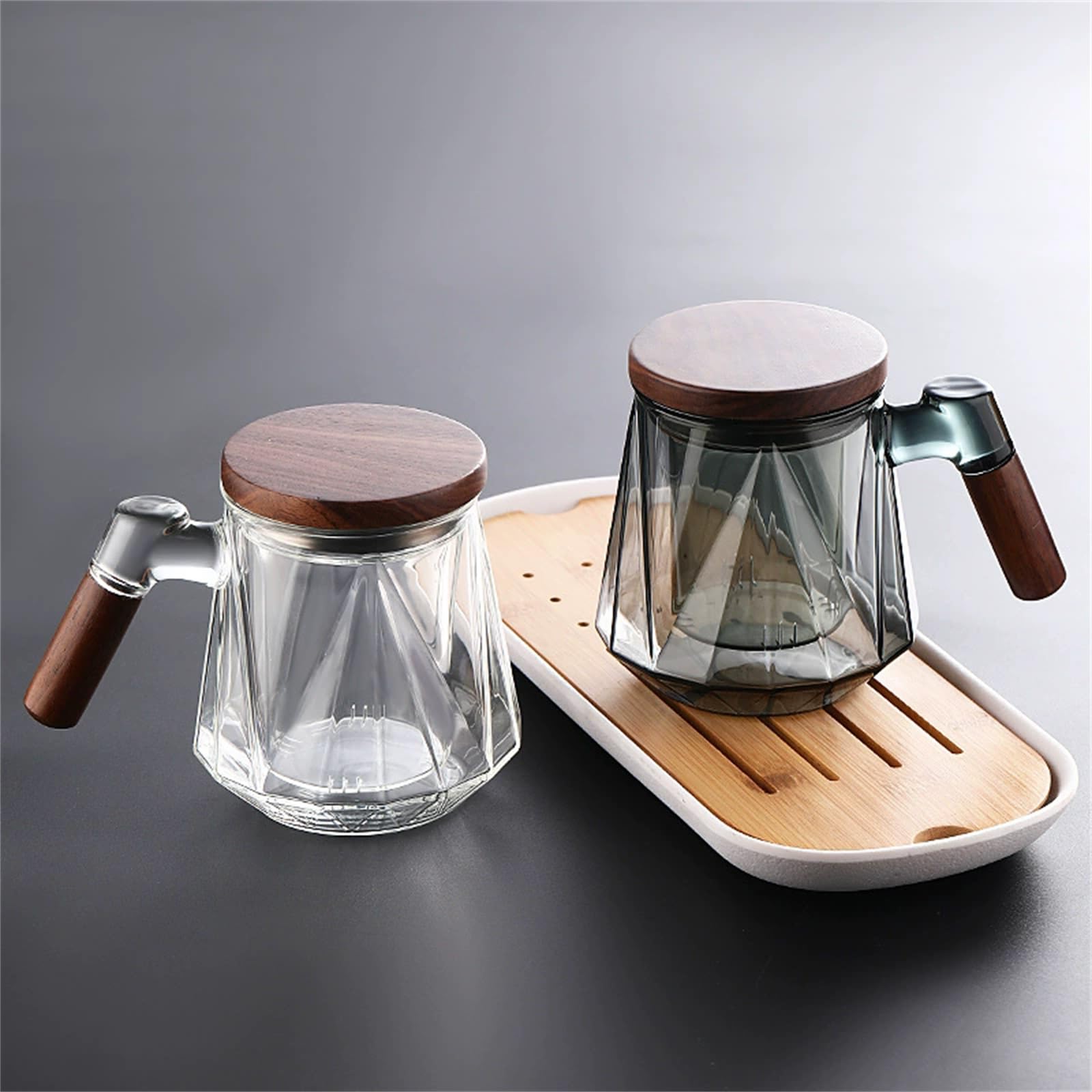 Teiera di Vetro Tazza da tè in Vetro Resistente al Calore Tazza da Ufficio Tazza da tè Tazza da Cerimonia del tè separata Tazza da tè con Fiori da 450 ml(Gray)