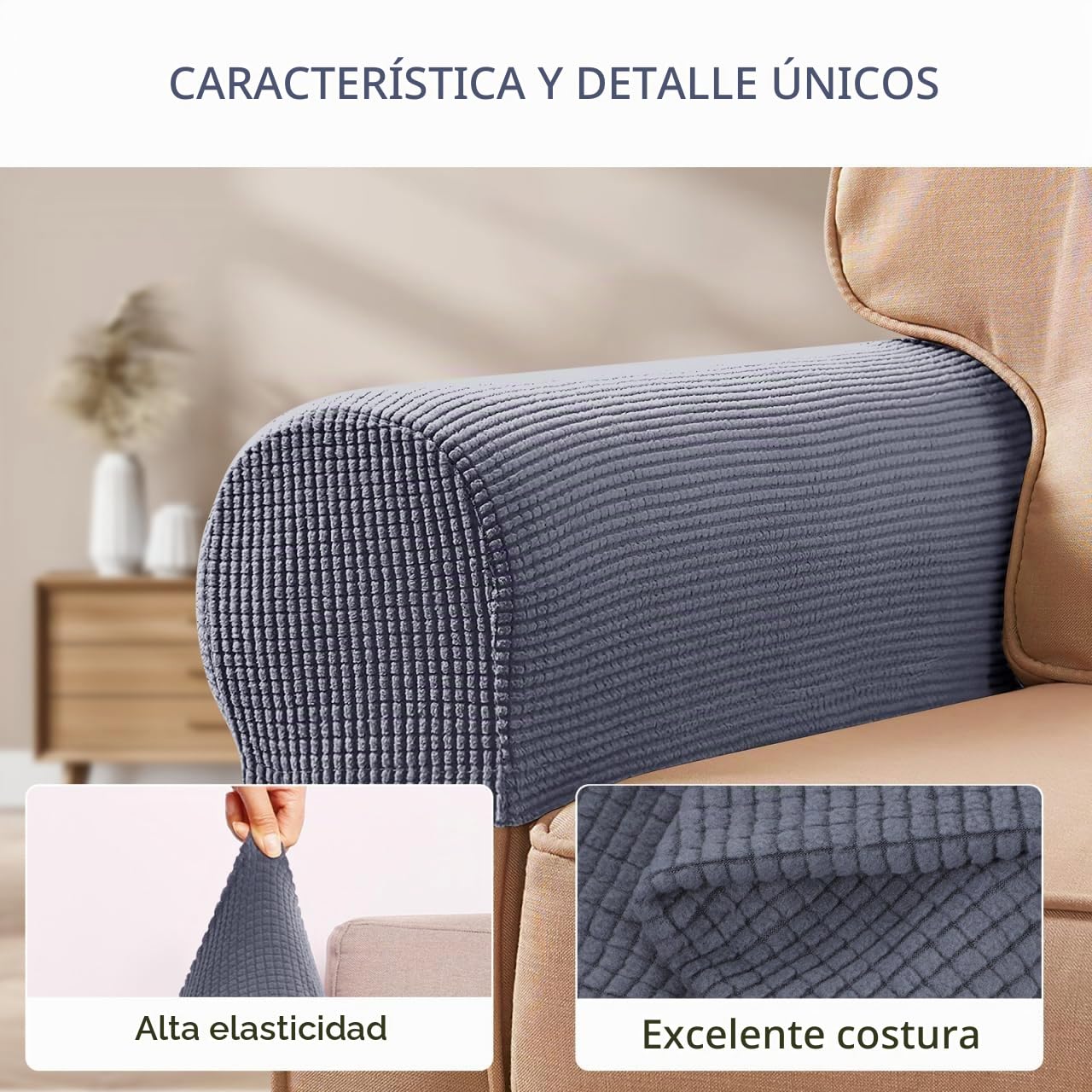 Didiseaon Fundas de Reposabrazos para Sofá, 2 Piezas, Tejido Elástico de Franela Gris Oscuro, Protección Resistente para Hogar y Oficina, Funda Antirayaduras para Brazos de Sofá