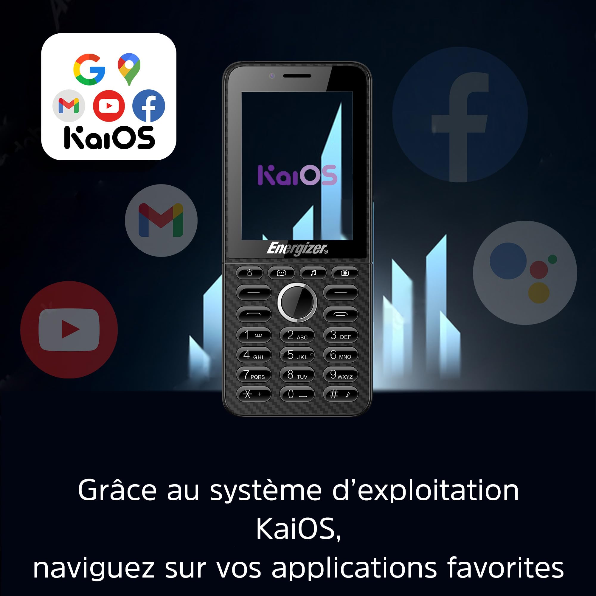 Telefon Energizer E288S, 4G, KaiOS, bateria 2000 mAh, duży ekran 2,8'', 4GB RAM 512 MB ROM, kabel USB-C, bez ładowarki sieciowej