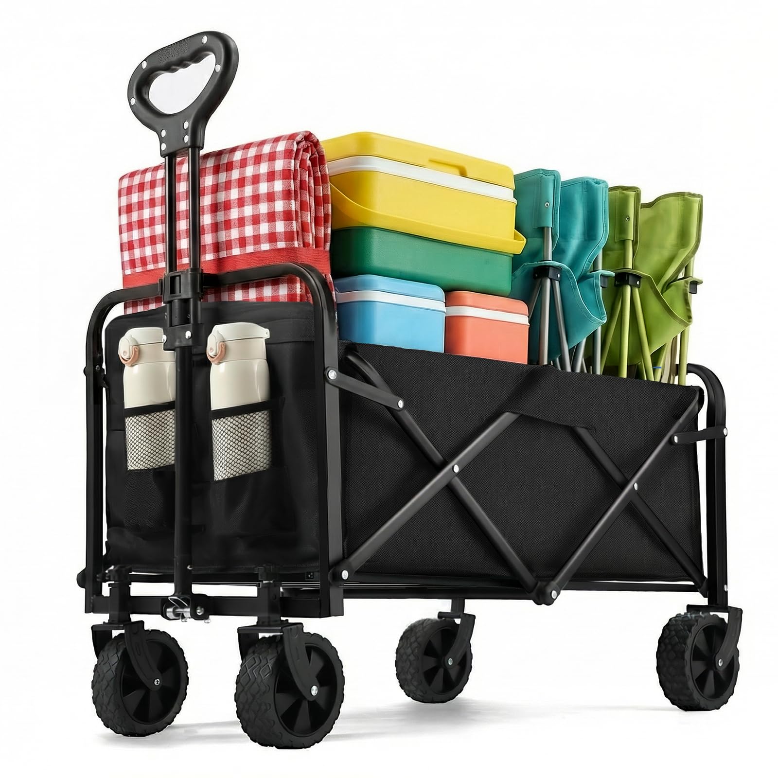 Photo 1 of *MISSING PARTS - see clerk notes*
PASAMIC Collapsible Wagon 220 lbs, Heavy Duty Wagon Carts Foldable, Portable Wagons for Groceries, Beach Cart with All-Terrain Wheels & Drink Holders, Utility Wagon for Shopping, Sports, Camping,Black