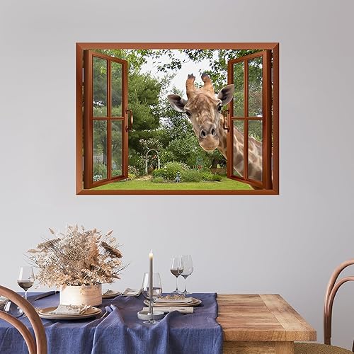 Miniatura 3 de wall26 Mural de pared extraíble con una jirafa curiosa metiendo su cabeza en una ventana abierta, 36 x 48 pulgadas