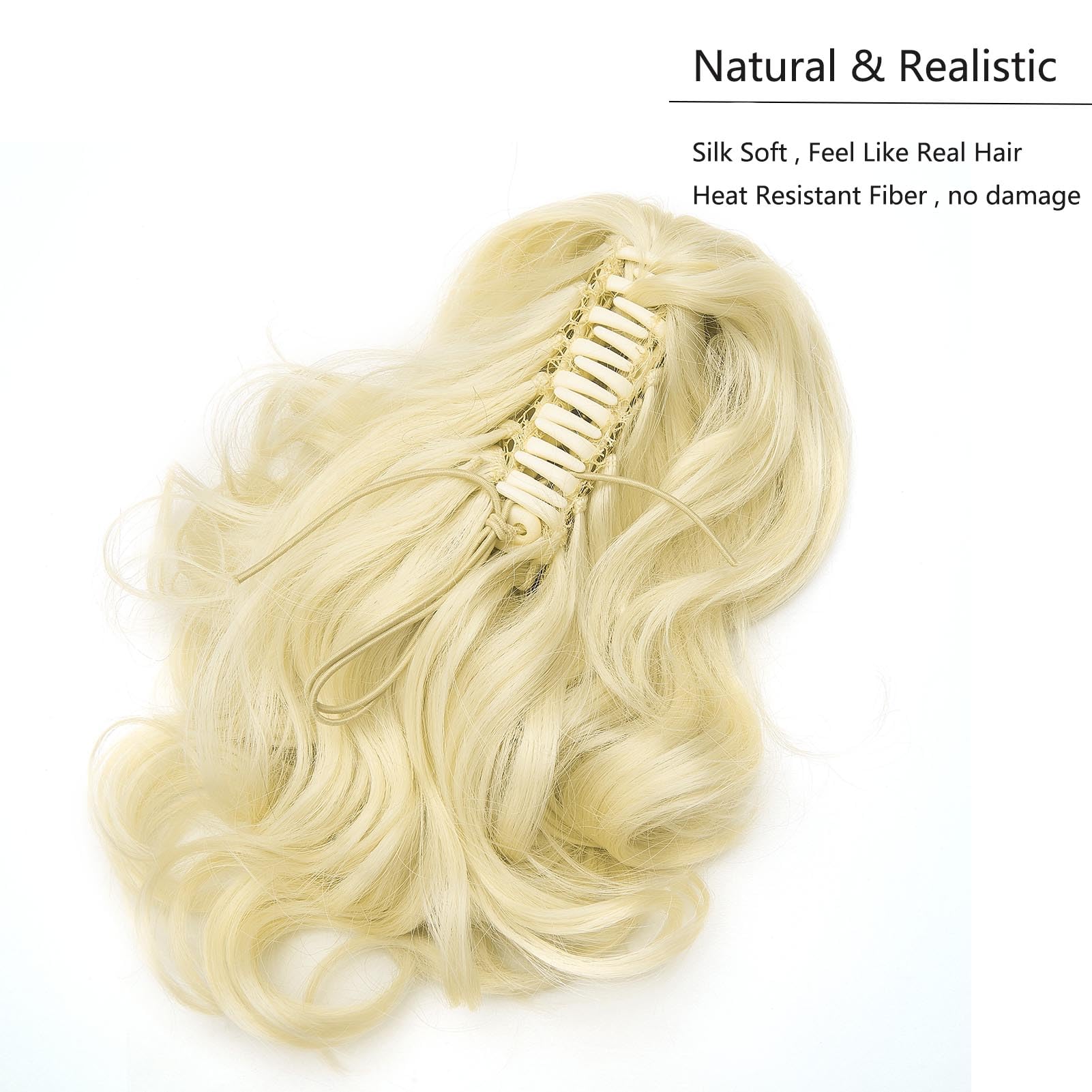 Cybelleza 14 inch Ponytail Hair Extension Curly Wavy Claw Jaw on Long Short Cute Pony Tails Clip in Hair Extensions Ponytail Hairpieces Synthetic for Women Bleach Blonde - Image 3