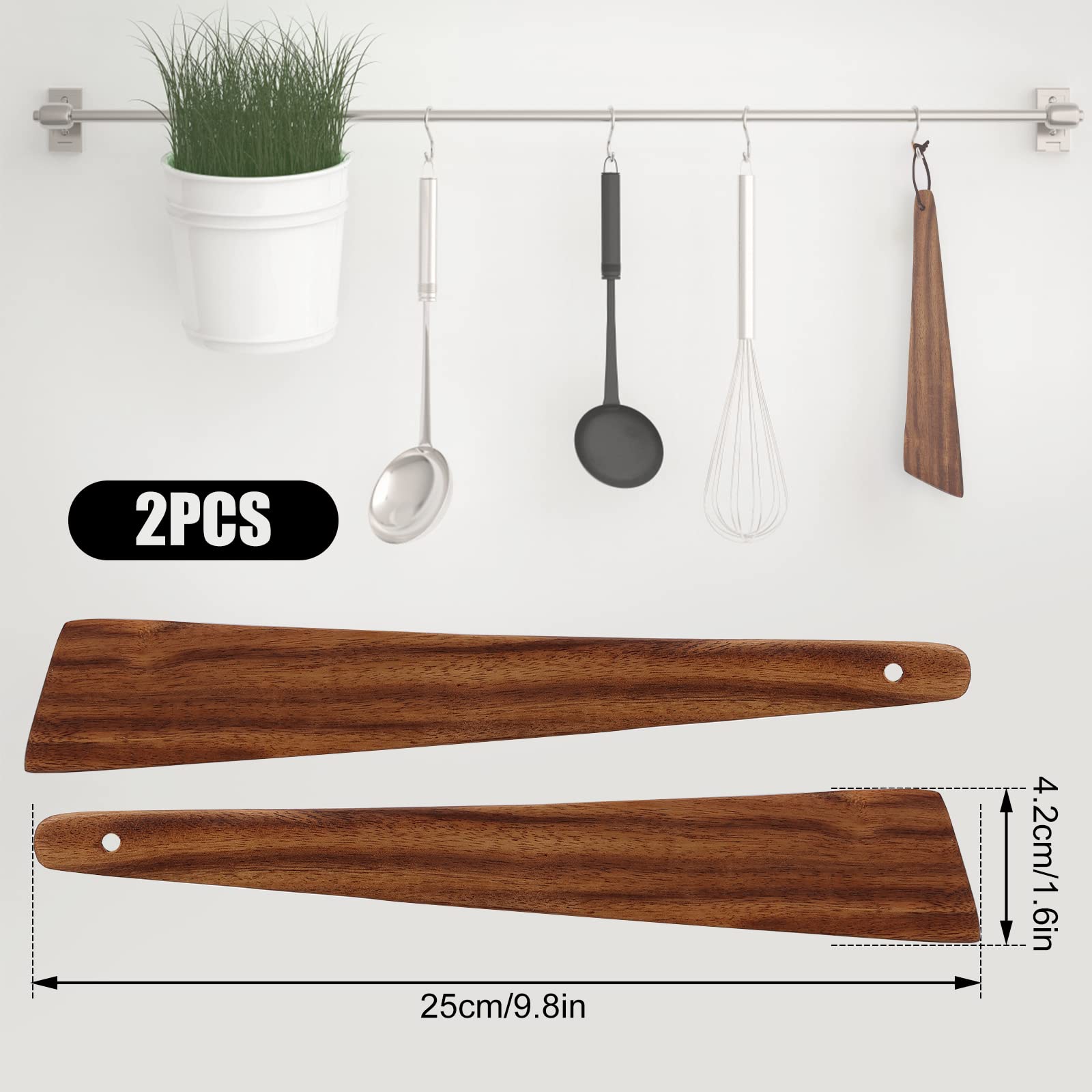 2pcs Teak Wooden Spatula, 25cm/ 9.8 Inch Flat Wooden Turner Non-stick Kitchen Spatula Set Egg Scraper Wood Cooking Utensil for Scraping Chopping Flipping and Serving