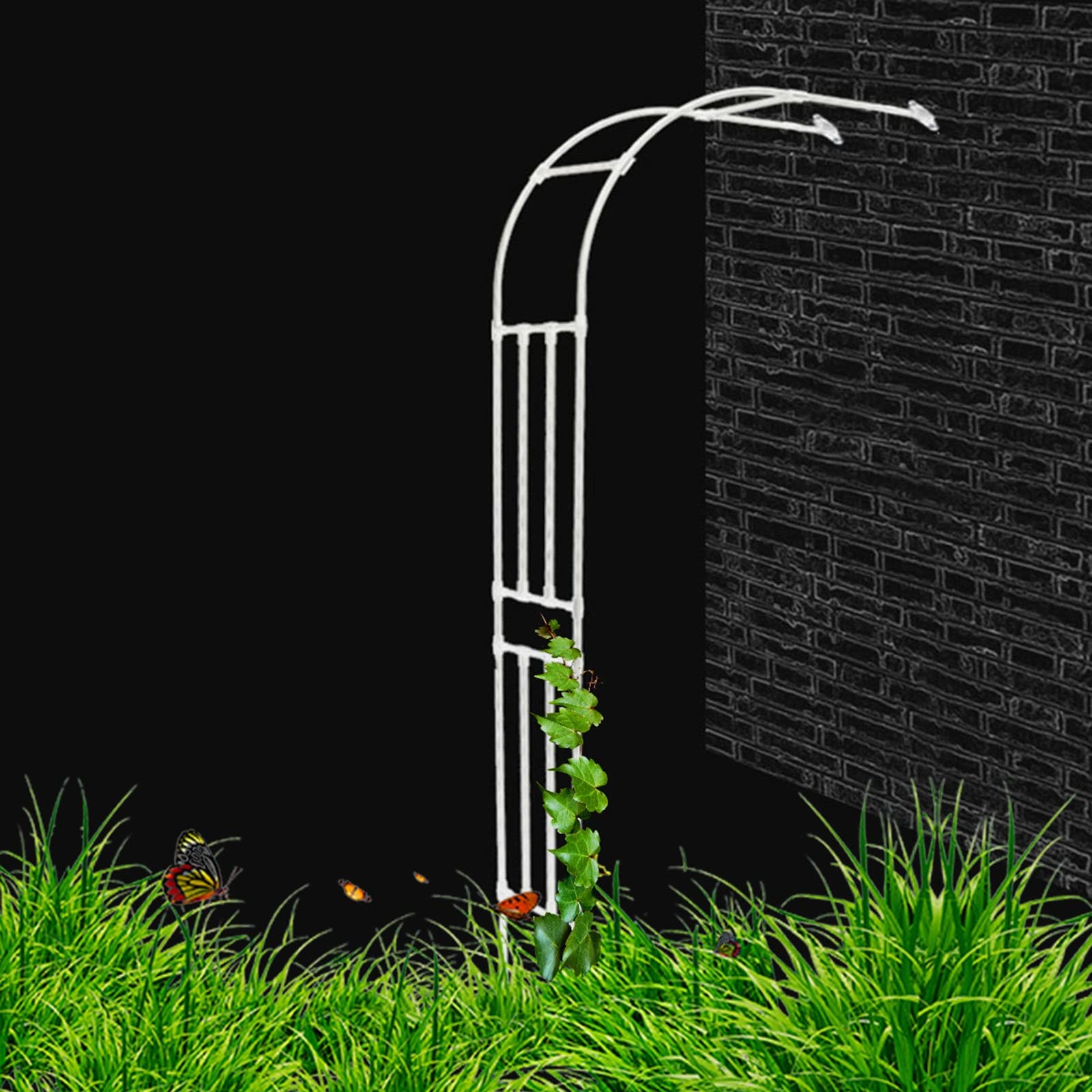 Gartenbogen aus PE-beschichtetem Metall, 240 cm hoch, rostfrei, für Wandseite, Rankgitter für Rosen und Kletterer, Schwarz/Weiß, perfekt für Gartenparty-Dekoration, (B 180 x H 240 cm)