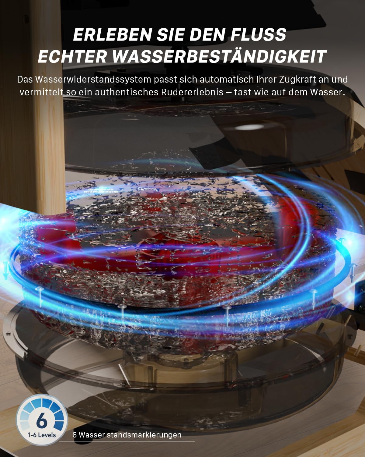 Rudergerät für Zuhause, Aeriflo Hochwertiges Faltbares Wasser Rudergerät aus Massivholz, mit Professionellem Bluetooth-Monitor mit Tablet-Halter & Komfortabler Sitz
