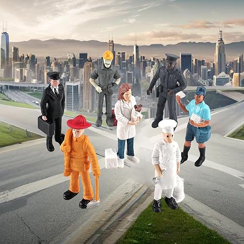 Miniatura 3 de 9 piezas de figuras de personas en miniatura para pasteles, realistas, detalladas, policía, piloto, bombero, cartero, chef, modelo, pintadas a mano,