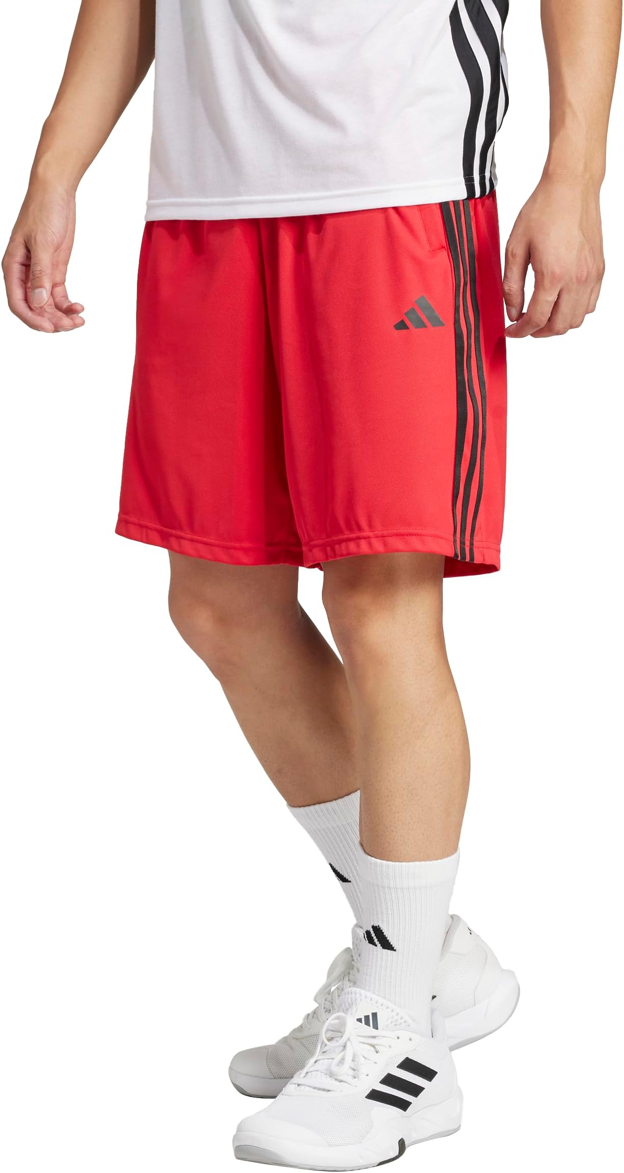 adidas red 3 stripes shorts