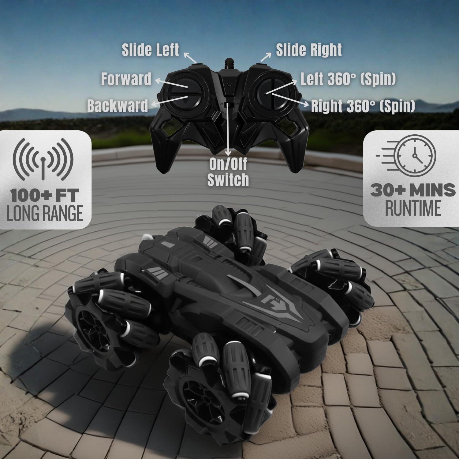Frendo Remote Control Drift Stunt Car 4WD | 360° Rotating | Dual Sided Climbing | High-Speed Tumbling | Rechargeable Stunt Car | C-Type Charging | Remote Control Car for Kids | Made in India. (Black) 2