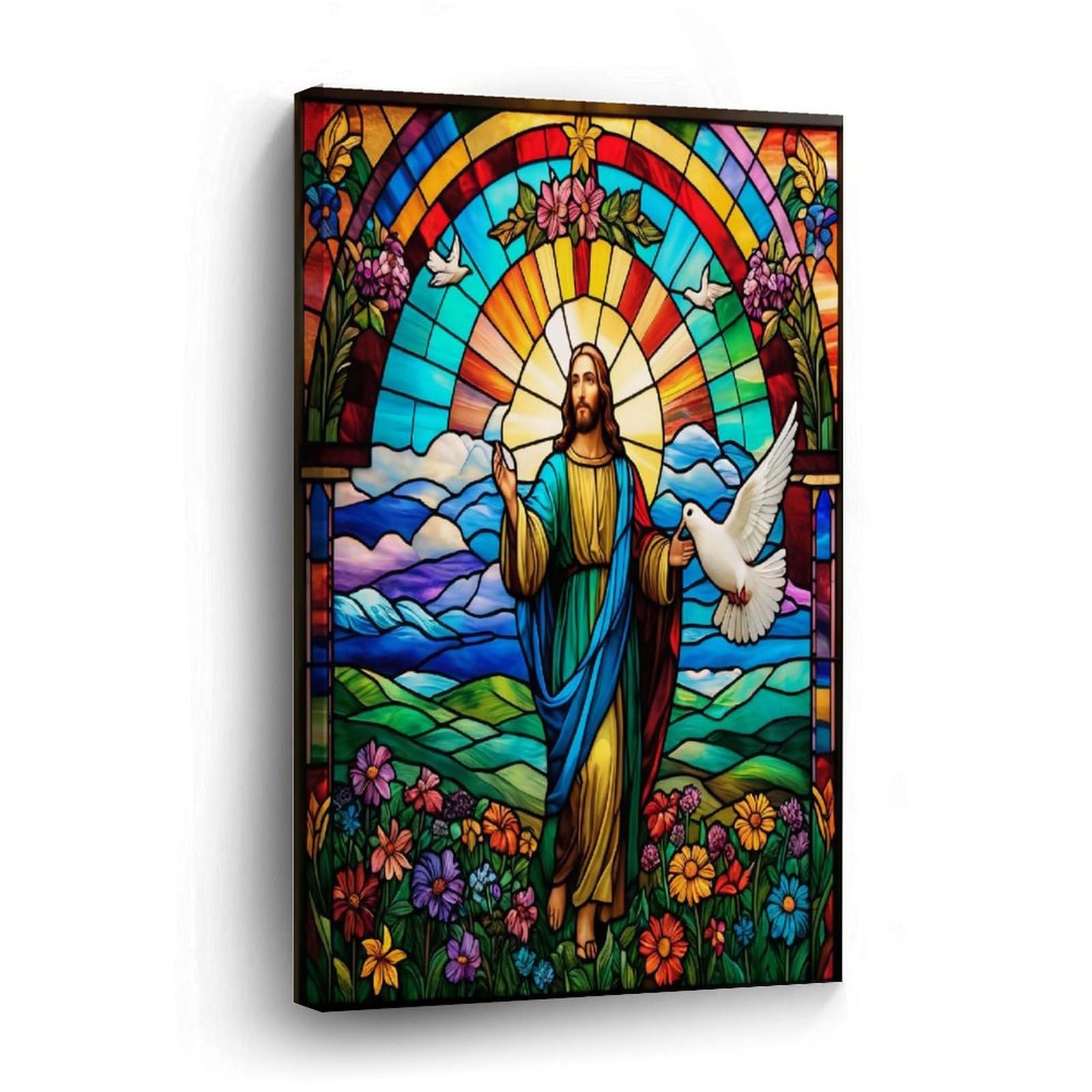 Luijorgy Style-6 Christianity Religion Christian Jesus Church Stained Glass Canvas Print Pictures Artwork Decoration Canvas Wall Art Ready To Hang For Living Room Bathroom Bedroom Office Housewarming Gift 8X12in