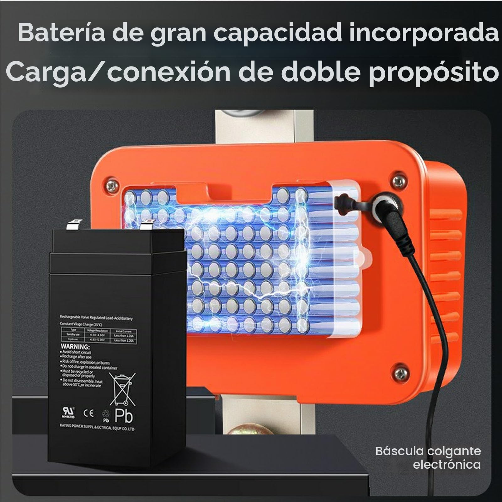 Báscula de grúa inteligente de 1000 kg, con aleación de aluminio de calidad aeronáutica, con gancho digital, modelos recargables (naranja)