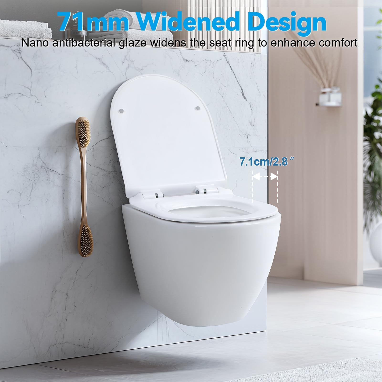 Cuvette WC Suspendu Courte (49cm) avec Fonction Bidet, Toilette Suspendu Blancs en Céramique, Cuvette Toilette avec Abattant WC avecs Frein de Chutes Déclipsable & Revêtement Nanos Effet L