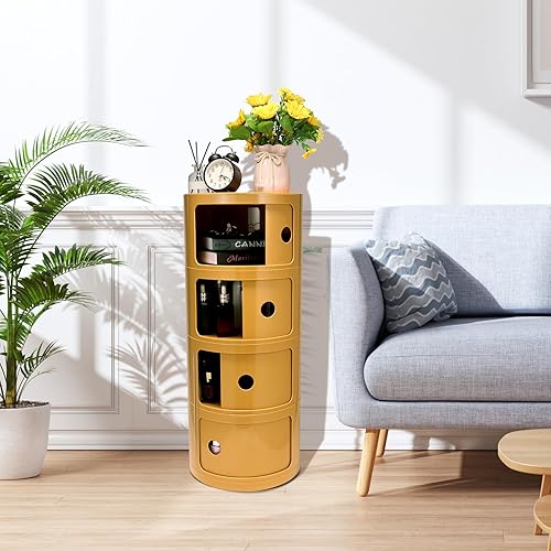 Miniatura 2 de Mesita de noche redonda de 4 niveles, armario de almacenamiento estrecho, armario de almacenamiento pequeño y elegante, no requiere instalación,