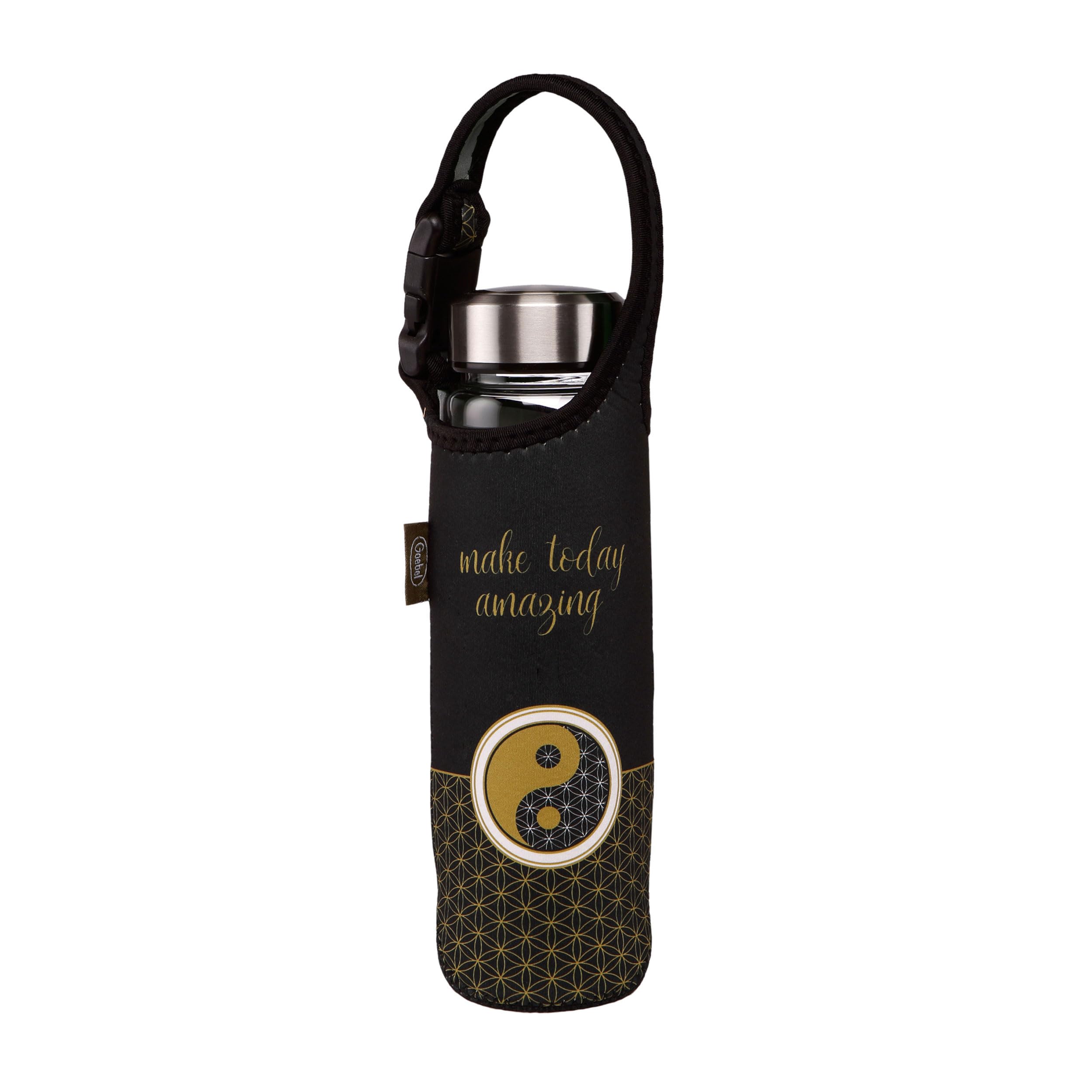 Goebel Trinkflasche mit Neoprenhülle YING YANG Lotus schwarz 0,7l Porzellan