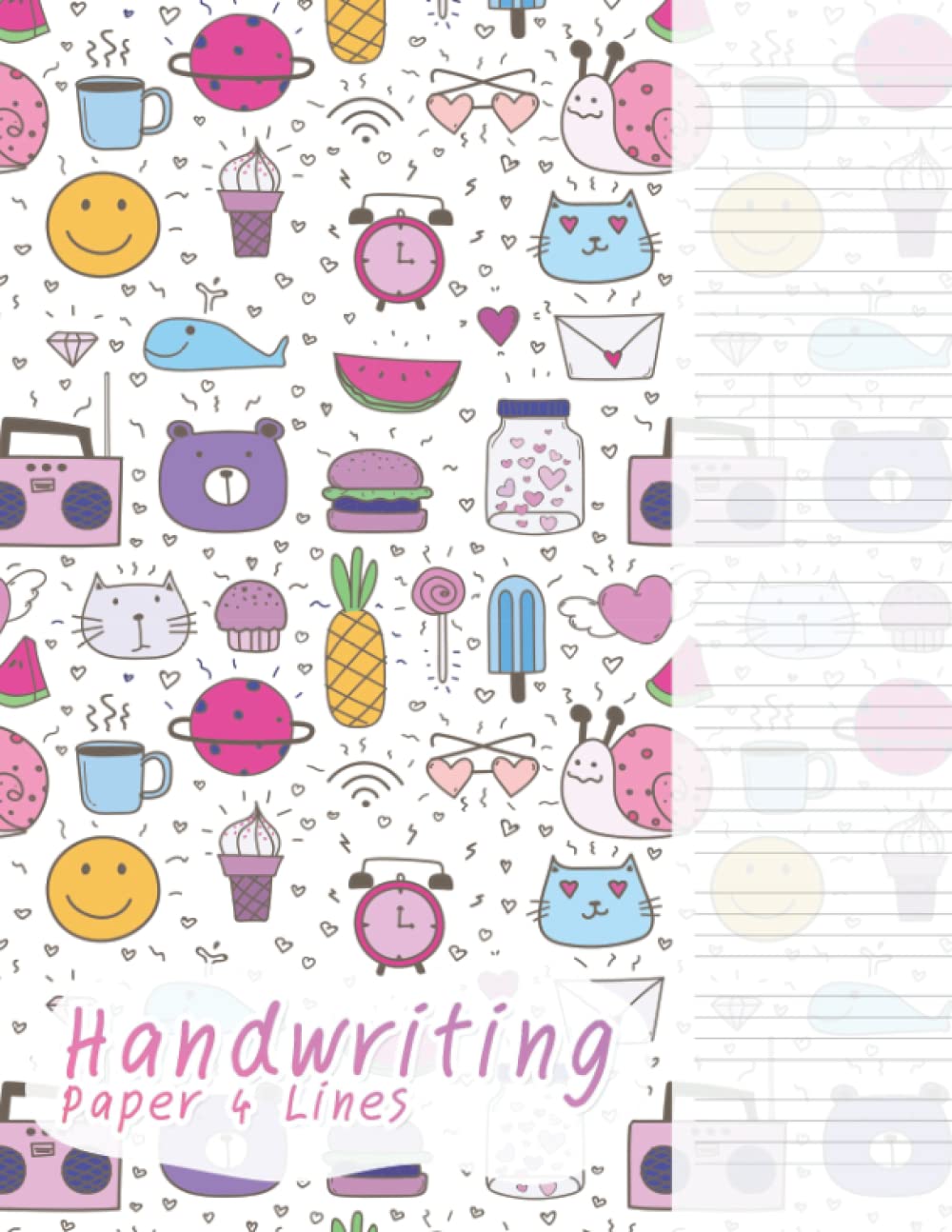 Handwriting Paper 4 Lines: 100 Pages Four Line Handwriting Practice Books For Kids or Adults : English Handwriting Notebook
