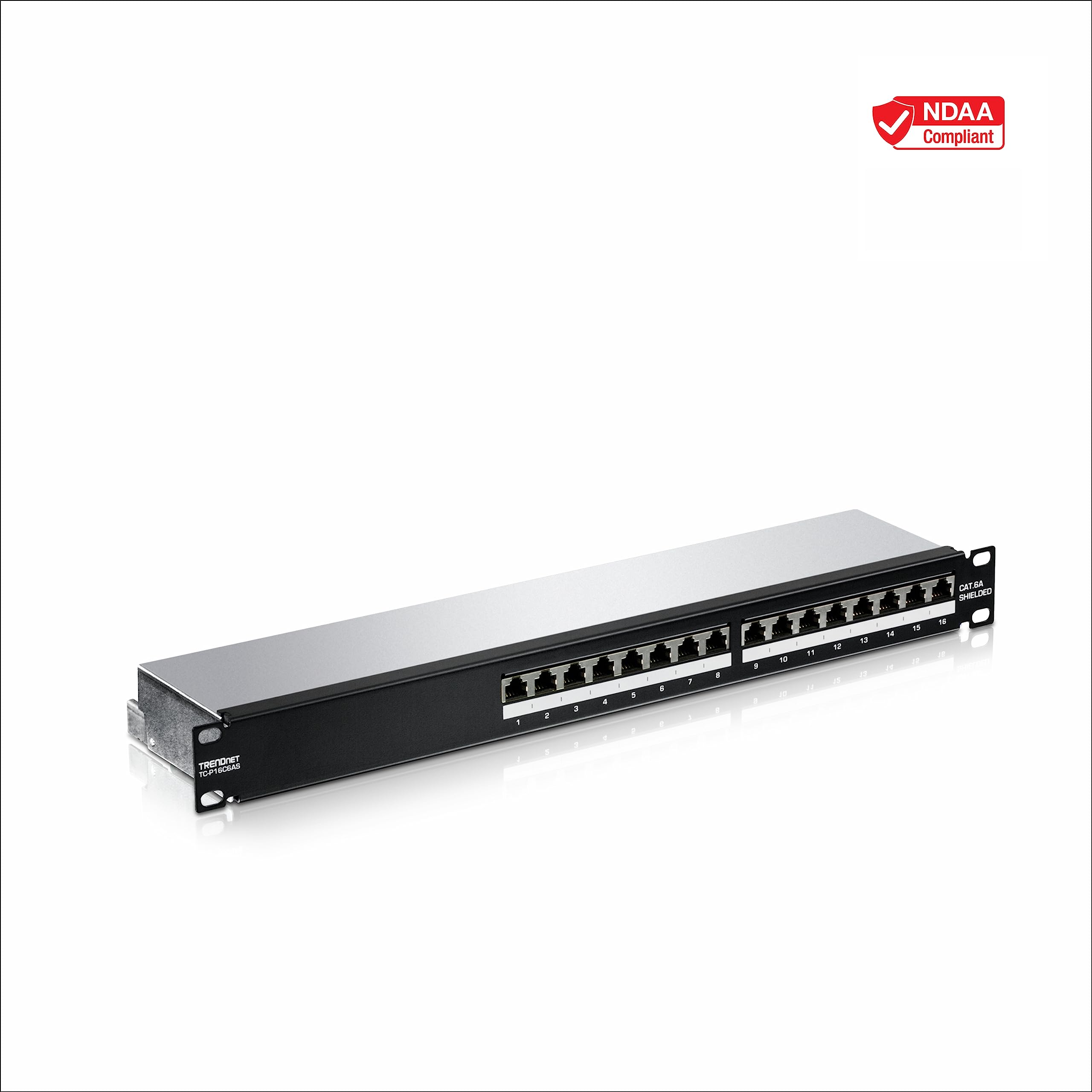 TRENDnet, TC-P16C6AS, 16 Port Cat6A geschirmtes Patchpanel, 1HE 19" Metallgehäuse, 10G kompatibel, kompatibel mit Cat5e / Cat6 / Cat6A Ethernet Kabeln, Kabelmanagement