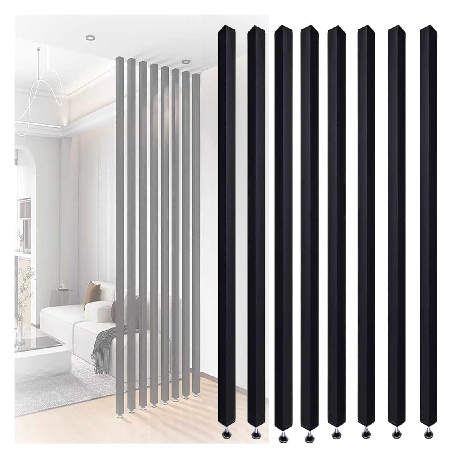 GLETSF Tall Black Wooden Wall Divider, Floor-To-Ceiling Partition Screen, 1.2-2.4M Adjustable Room Divider, Stylish Slats For Home Or Office, 110Cm Wide X 195Cm High-W 110cm-H110cm/43.3in/3.6ft