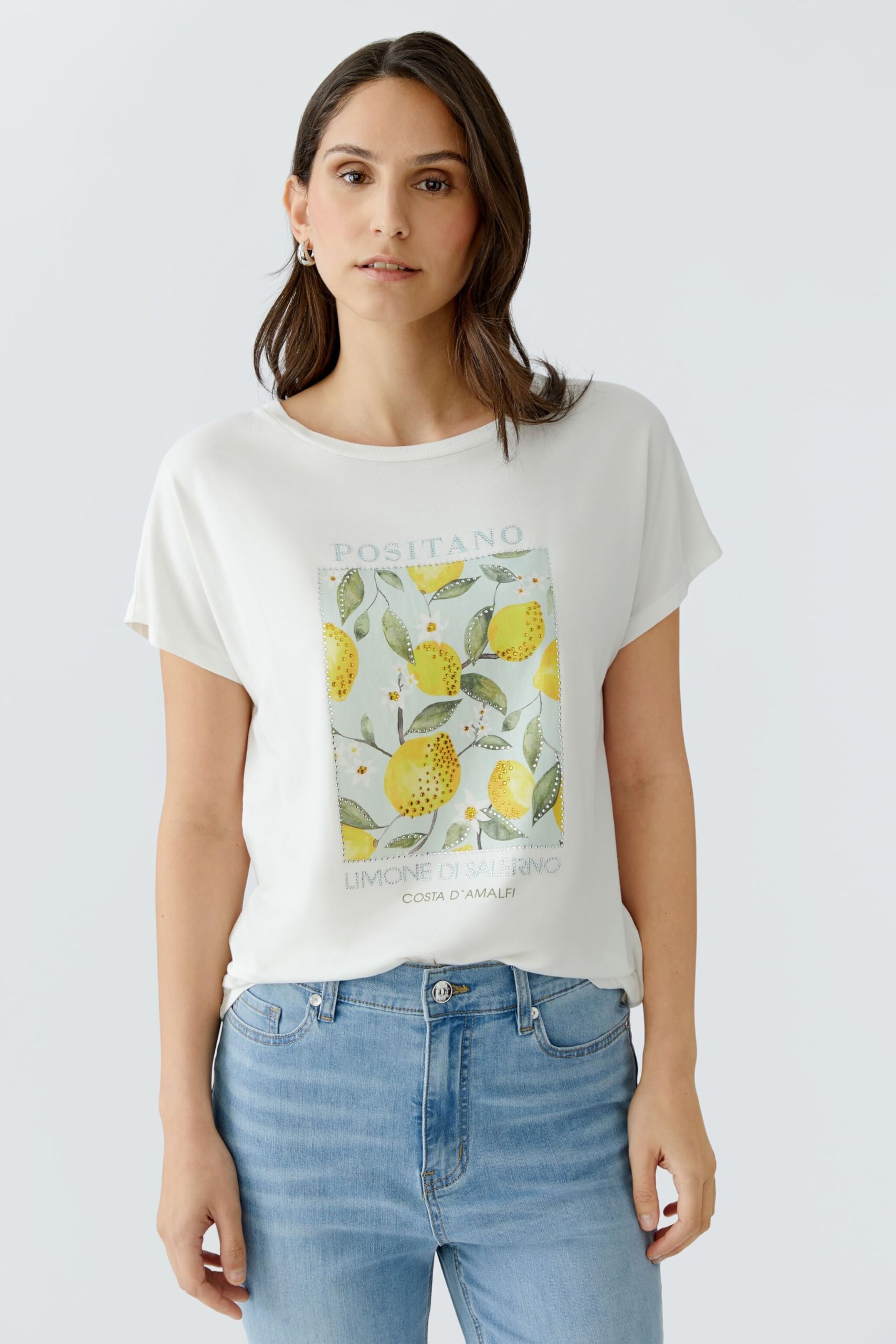 Oui Damen T-Shirt lässig geschnitten Platziertes Motiv
