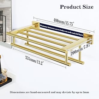 Alise Towel Rack,Towel Hanger with Double Towel Bars,Wall Mount Tower Holder for Bathroom and Lavatory,SUS 304 Stainless Steel Towel Shelf,Brushed Gold Finish,16-Inch