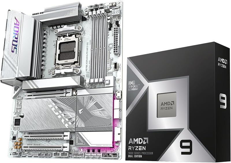 Procesador AMD 9950X3D2 con placa base GIGABYTE X870E AORUS Elite WiFi ICE | Combo de placa base de CPU Micro Center, Ryzen 9, ATX, DDR5, 4X M.2, PCIe 5.0, USB4, WIFI7, LAN de 2,5 GbE, EZ-Latch