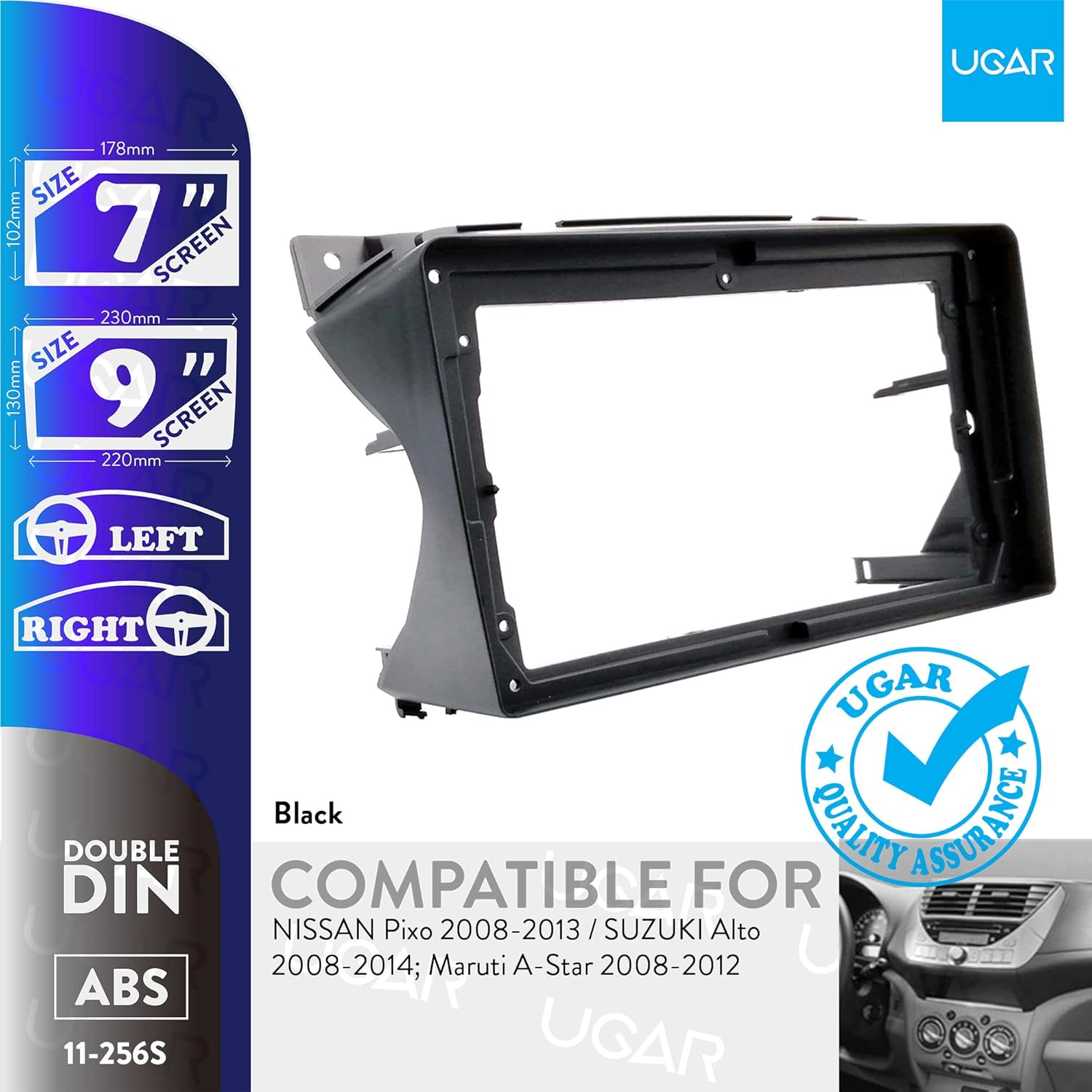 UGAR 7 inch / 9 inch Compatible for NISSAN Pixo 2008-2013 / SUZUKI Alto 2008-2014; Maruti A-Star 2008-2012 Radio Stereo Dash Installation Mount Kit
