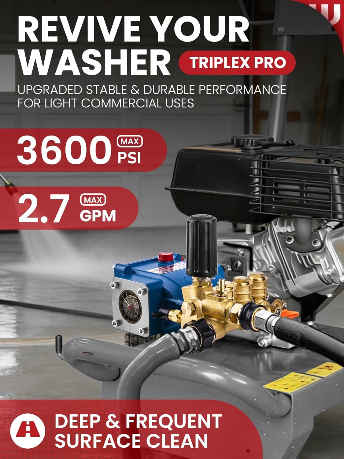 WOJET Triplex Plunger Pressure Washer Pump ＆ Pressure Washer Quick Connect Kit, M22 14mm Quick Connect Pressure Washer Fittings