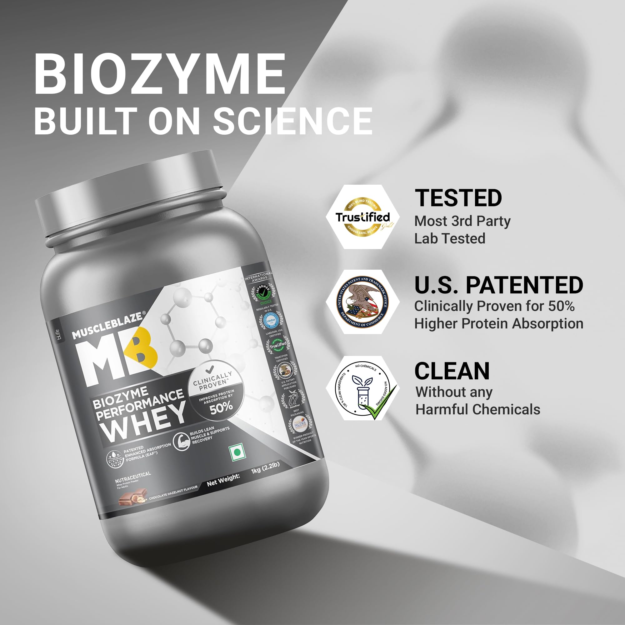 MuscleBlaze Biozyme Performance Whey Protein Powder, 1kg (2.2lbs) — Amazon image 4