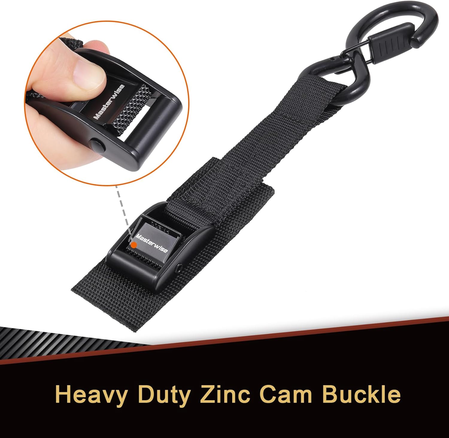 Tie Down Straps with Hooks, 8 feet 1200lbs Break Strength Cam Buckle Tiedown Set with Integrated Soft Loops for Motorcycle, Kayak, Car, Truck, Dirt Bike (Black, 1" x8',Pack of 4) - Image 2