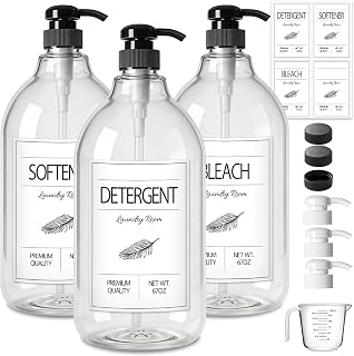 GMISUN Dispensador de jabón para detergente para ropa, dispensador de detergente líquido para ropa, contenedor para decoración de lavandería de granja, organizador para suavizante líquido, botella de plástico resistente (64 oz, 3 unidades)