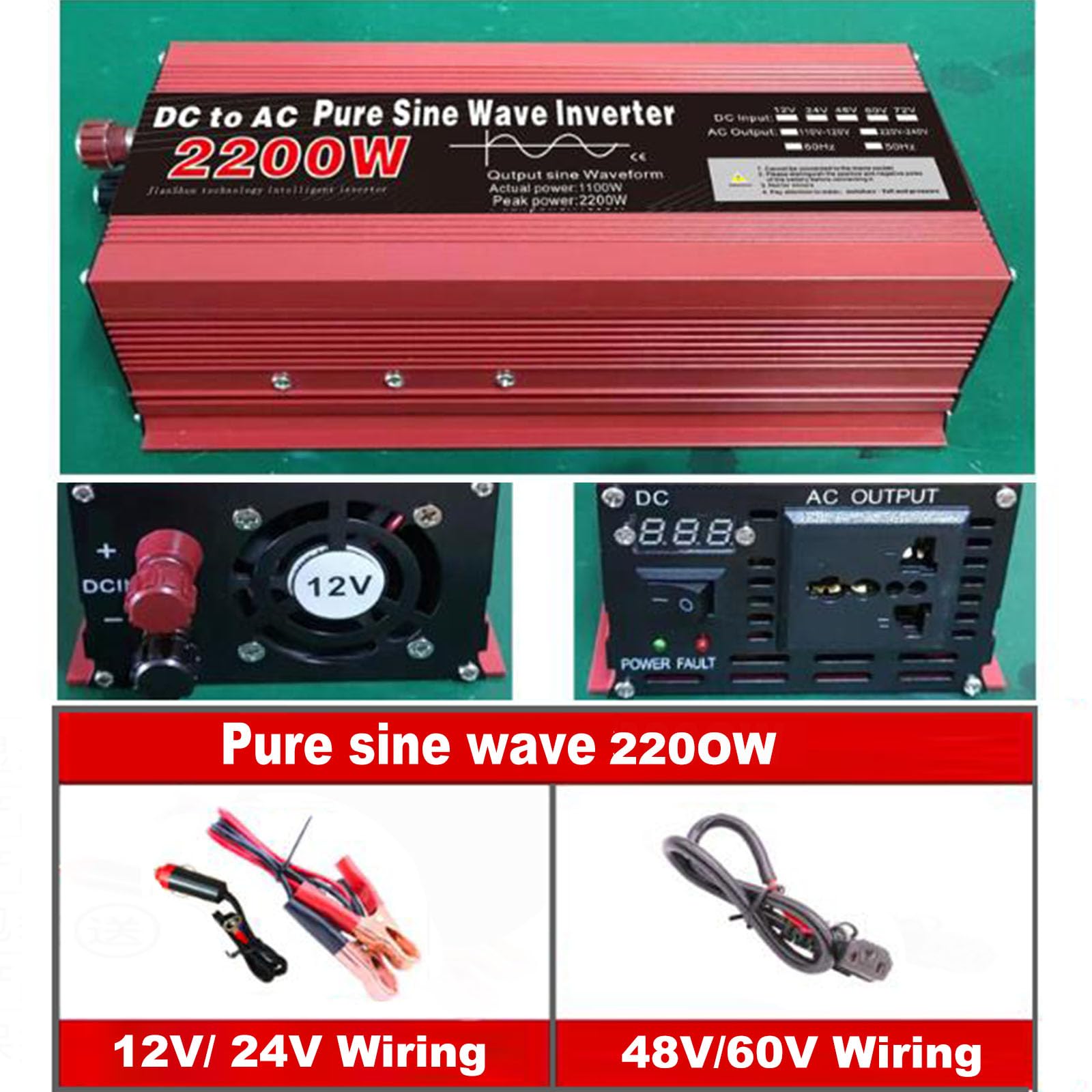 Przetwornica czystej fali sinusoidalnej 1000W 1600W 2200W 3000W DC 12V /24V do AC 110V/220V przenośny konwerter banku mocy falownik solarny do domowego kempingu
