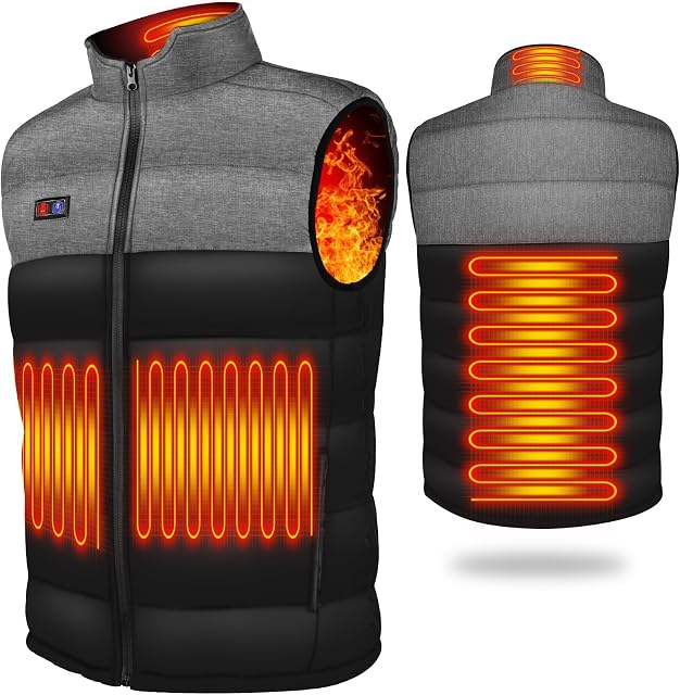 WANFEI Heated Gilet Heating Jacket, 3 Adjustable Temperature Electric Heated Vest for Men, USB Rechargeable Heated Body Warmer, Washable Heating Waistcoat for Outdoors (Power Bank Not Included)