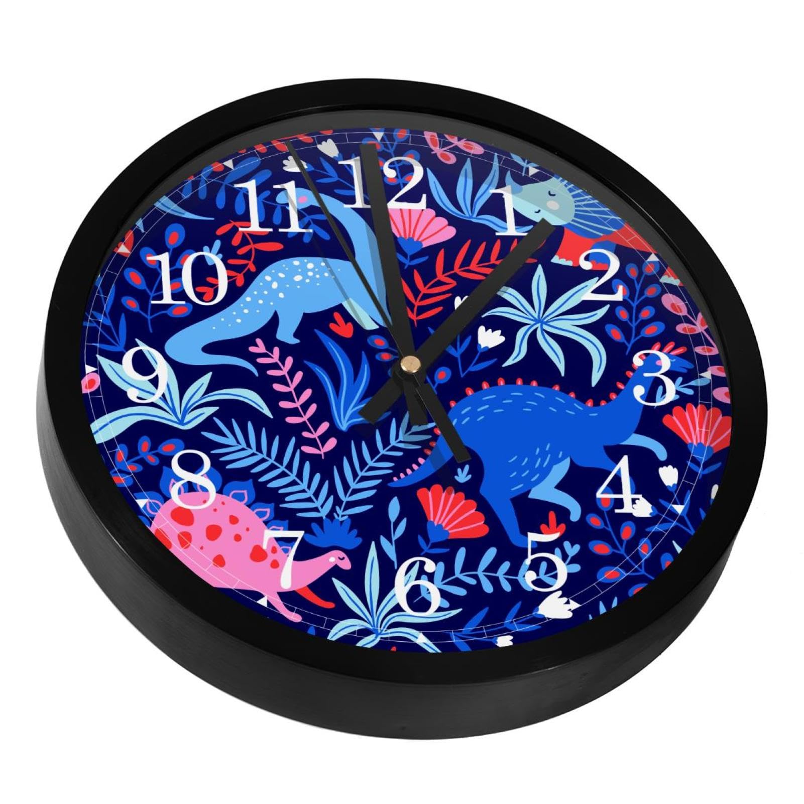 Horloges murales silencieuses à piles dinosaures feuilles pour décoration salon et bureau