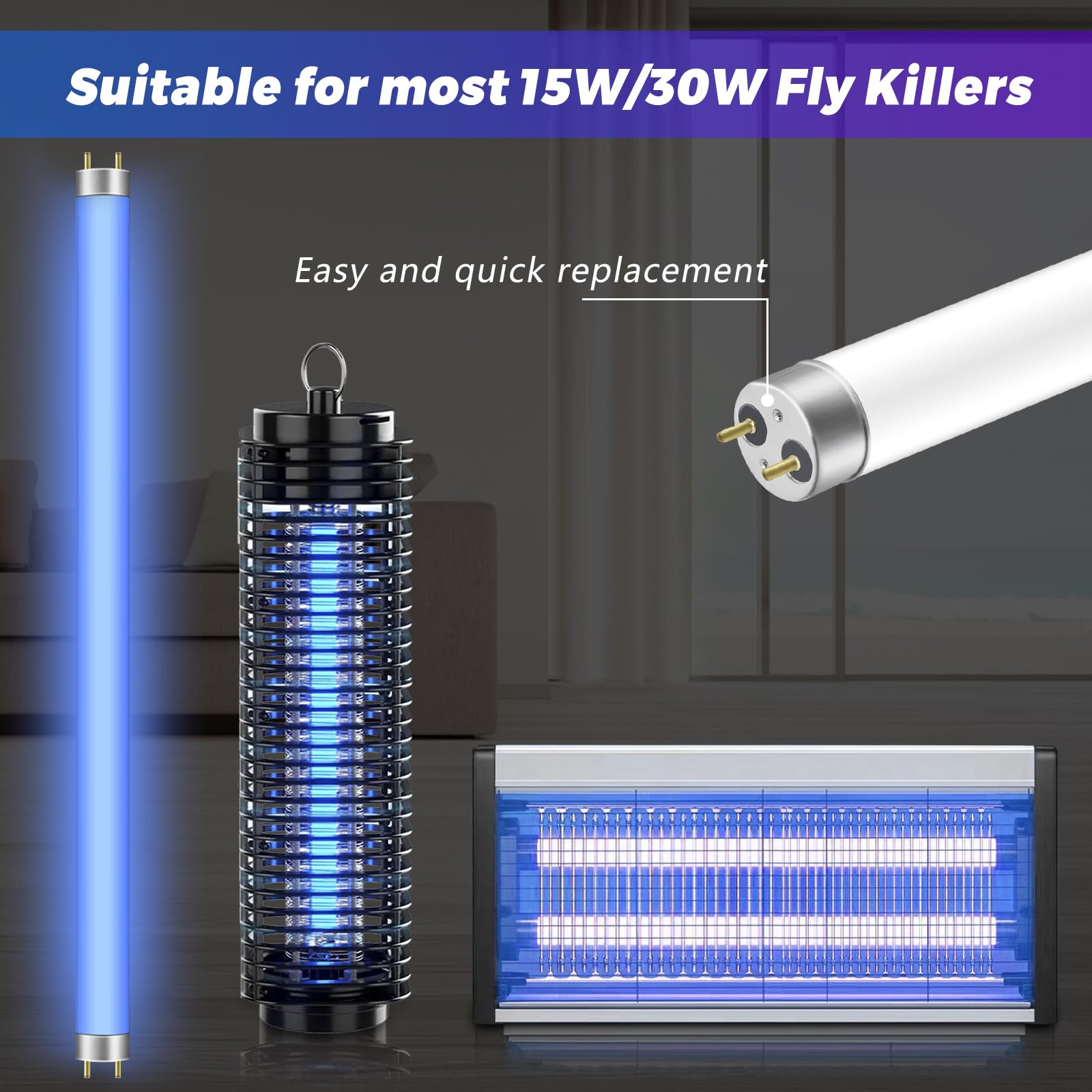 Ampoules Tube UV F10W BL De Rechange Pour Lampe Tue-mouches - 2 Pièces - Aurohope