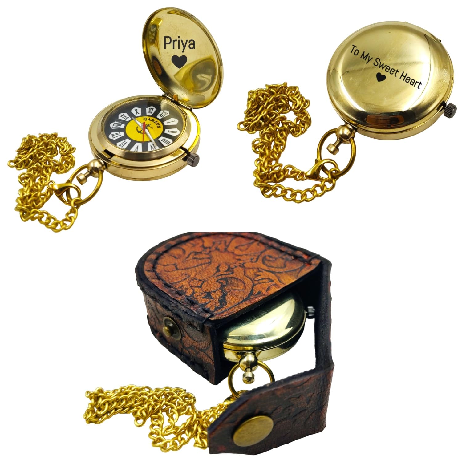 Qarzun Personalized Pocket Watch Chain with Leather Box Collectible Birthday Anniversary Gift (B0CRQC9F9N) Amazon Price History, Amazon Price Tracker