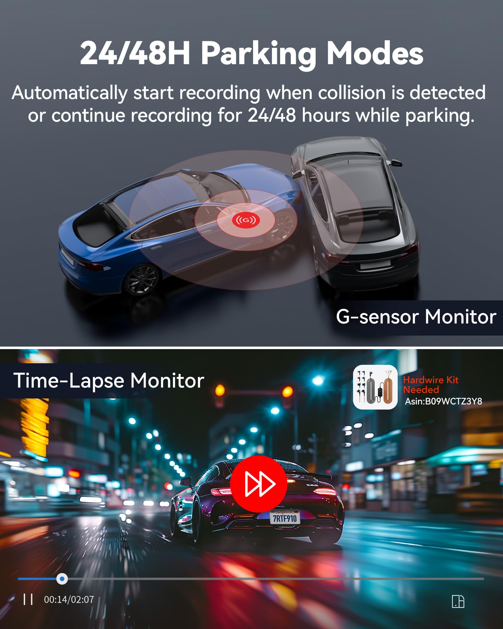 REDTIGER Dash Cam 4K/2,5K przednia i tylna, Dasham samochodowa z WiFi i GPS, nagrywanie w pętli, tryb parkingowy, inteligentne sterowanie za pomocą aplikacji, obsługa 256 GB (F9)