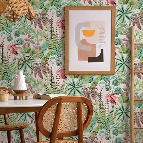 Miniatura 3 de Tempaper Green Flamingo Daydream - Papel tapiz removible para despegar y pegar, 20.5 pulgadas x 16.5 pies, fabricado en los Estados Unidos, rosa de