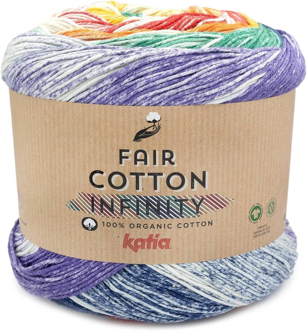 FAIR COTTON INFINITY by Katia, 200 g and 600 m balls (Orange-Dark Blue-Green-Red (100))