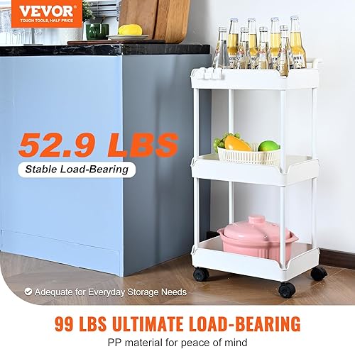 Miniatura 2 de VEVOR Carrito utilitario con ruedas de 3 niveles con asa, carrito de almacenamiento multifuncional con ruedas bloqueables, carrito utilitario para