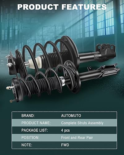 Miniatura 4 de AUTOMUTO Conjunto de resorte de puntal Par delantero y trasero Amortiguador FWD para 2004-2006 para Toyota Camry, 2004-2006 para Lexus Es330,