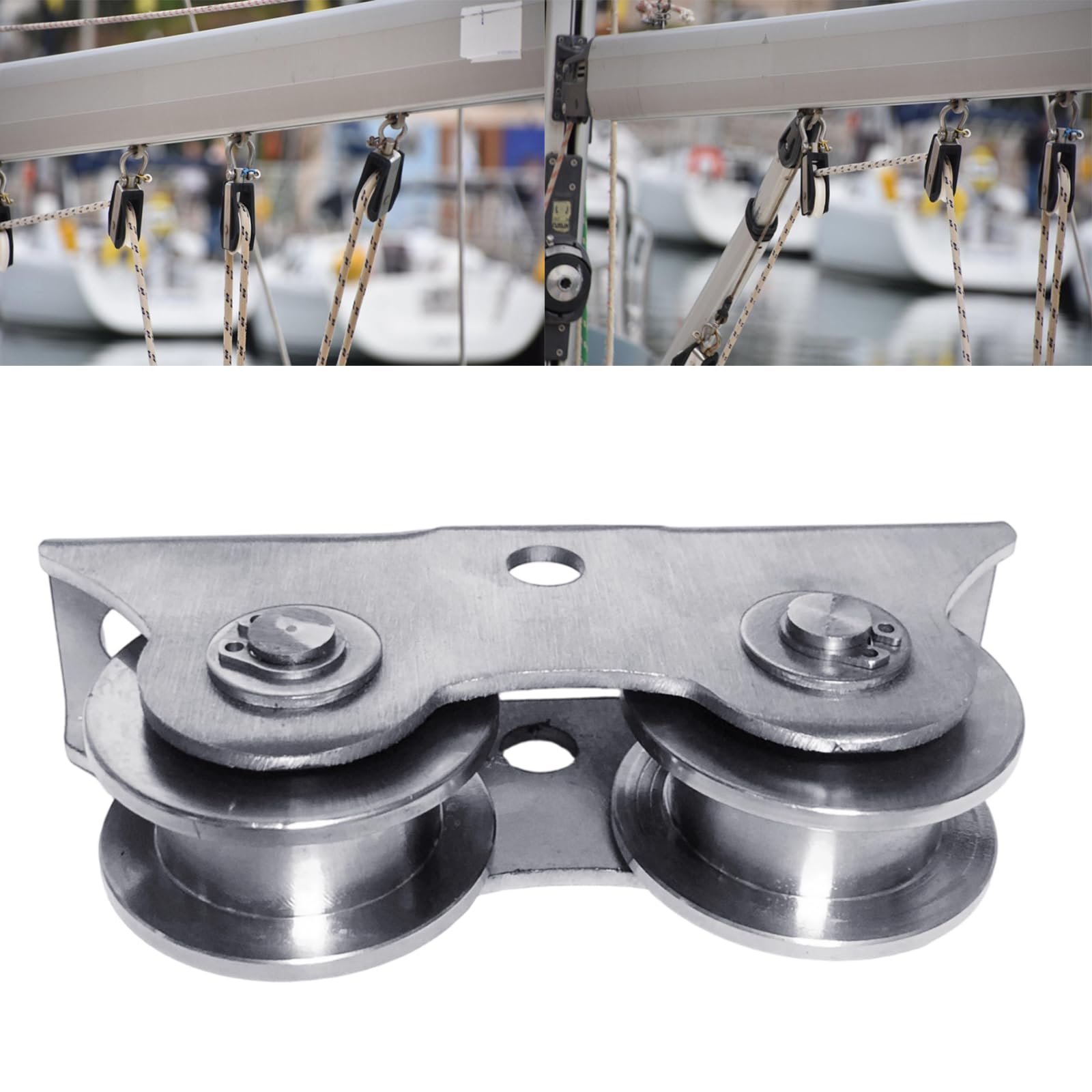 Puleggia di montaggio a doppia ruota in acciaio inossidabile antiruggine ideale per fabbriche e banchine, movimento fluido, ruote in acciaio resistente parentesi