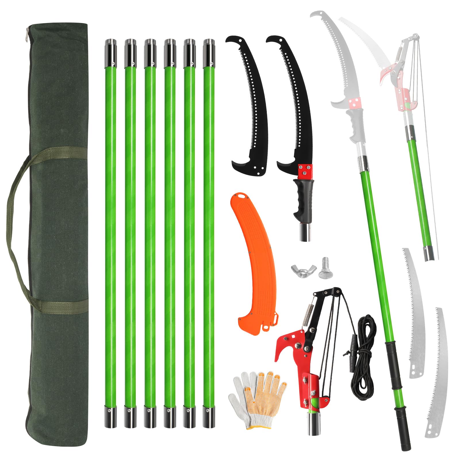 Outopee 26FT Telescopic Tree Pruner with Steel Blade and Shears, Green