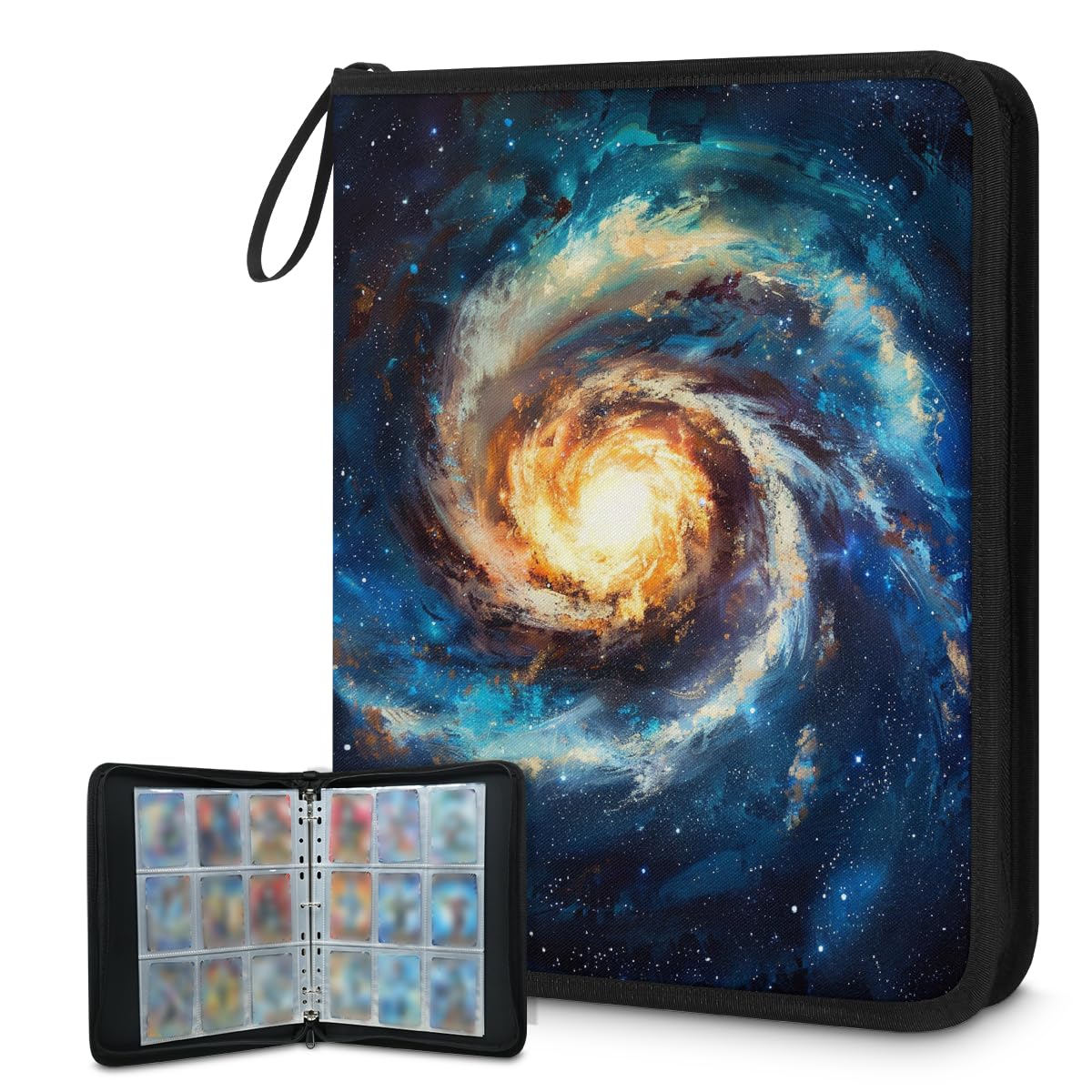 Mexpekil Space Cloud Galaxy - Raccoglitore di carte con 9 tasche con 50 pagine a caricamento laterale, per 900 carte, con cerniera, impermeabile, porta carte